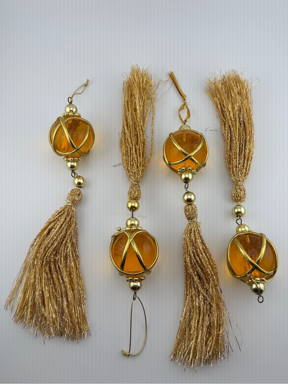 Set of 4 Vintage Faux Amber Crystal Tassel Christmas Ornament 8.5” Long